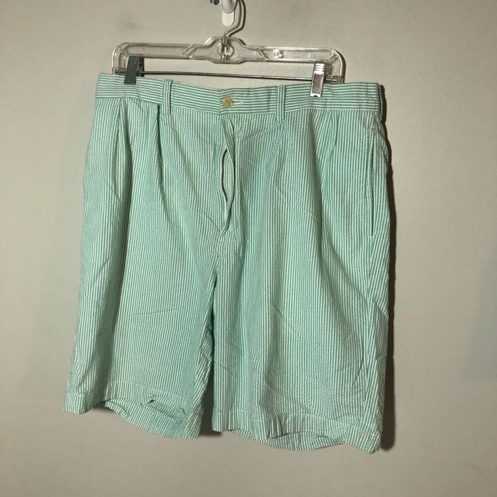 Polo Ralph Lauren seersucker fairway shorts mens 35 pleated green white striped